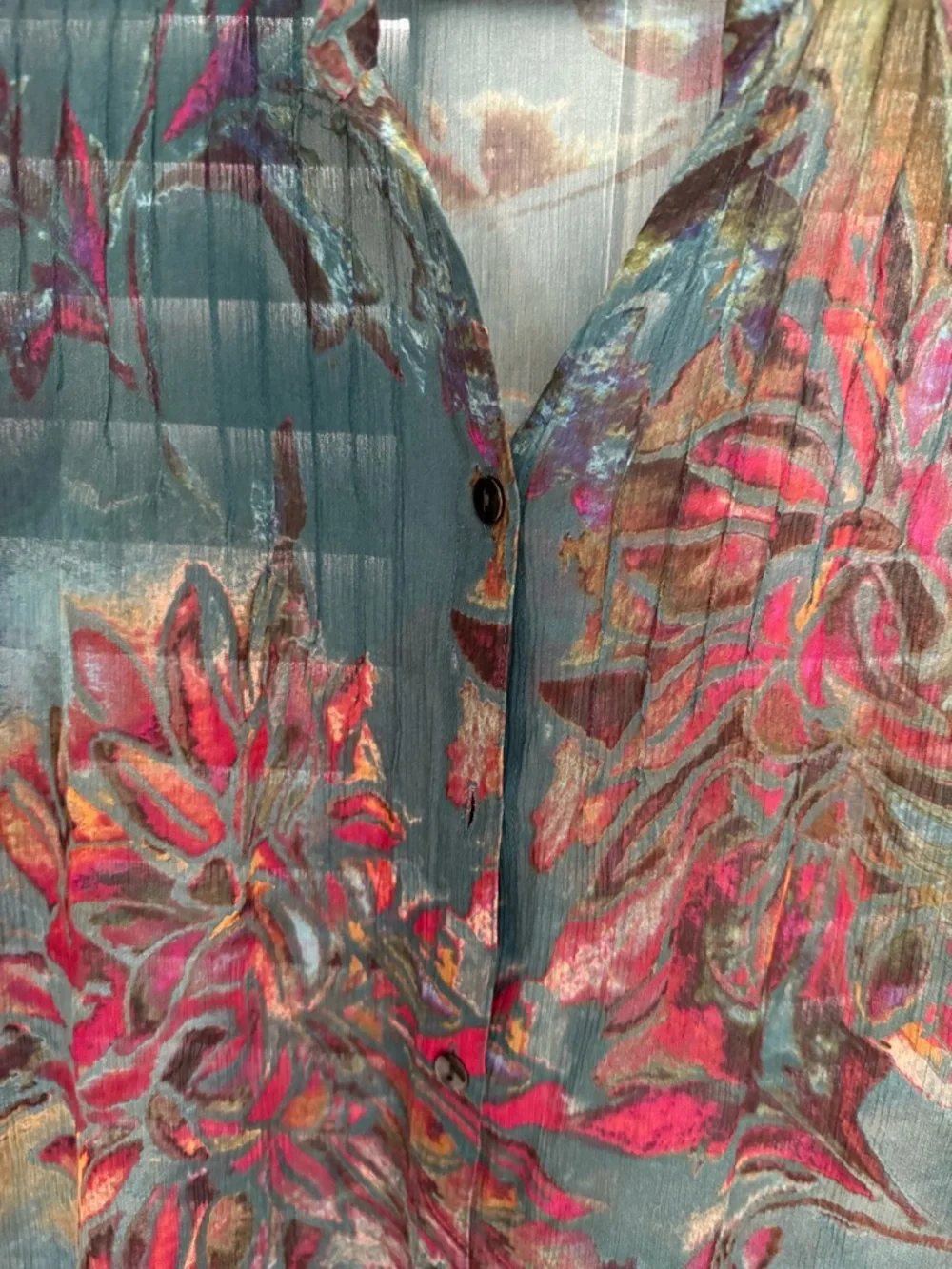 Chicos sheer button down floral silk blouse size 1 medium - Picture 5 of 10